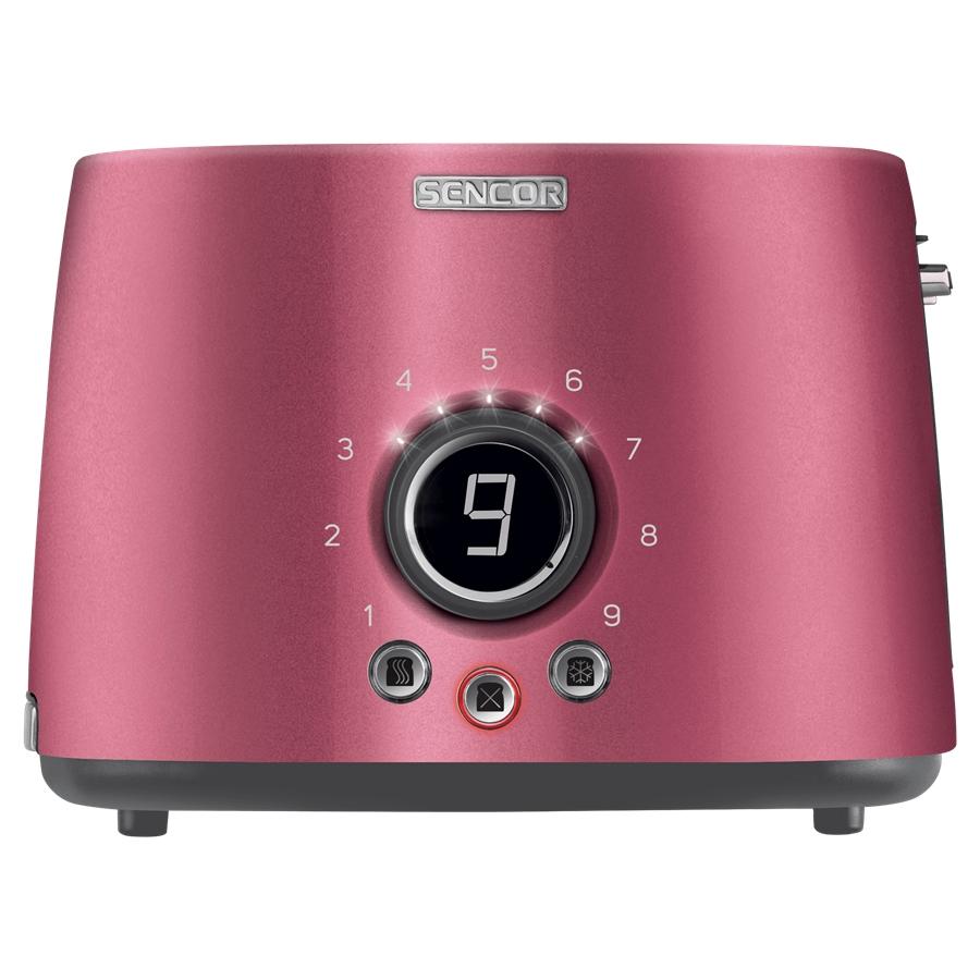 Sencor - Grille-Pain à 2 Tranches avec 9 Niveaux d'intensité et Minuterie, 800W, Rouge Métallique - Simple Boutique