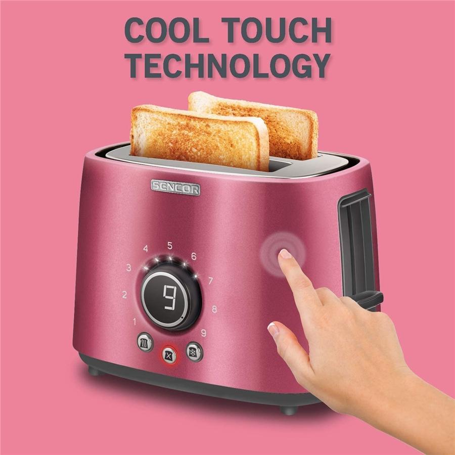 Sencor - Grille-Pain à 2 Tranches avec 9 Niveaux d'intensité et Minuterie, 800W, Rouge Métallique - Simple Boutique