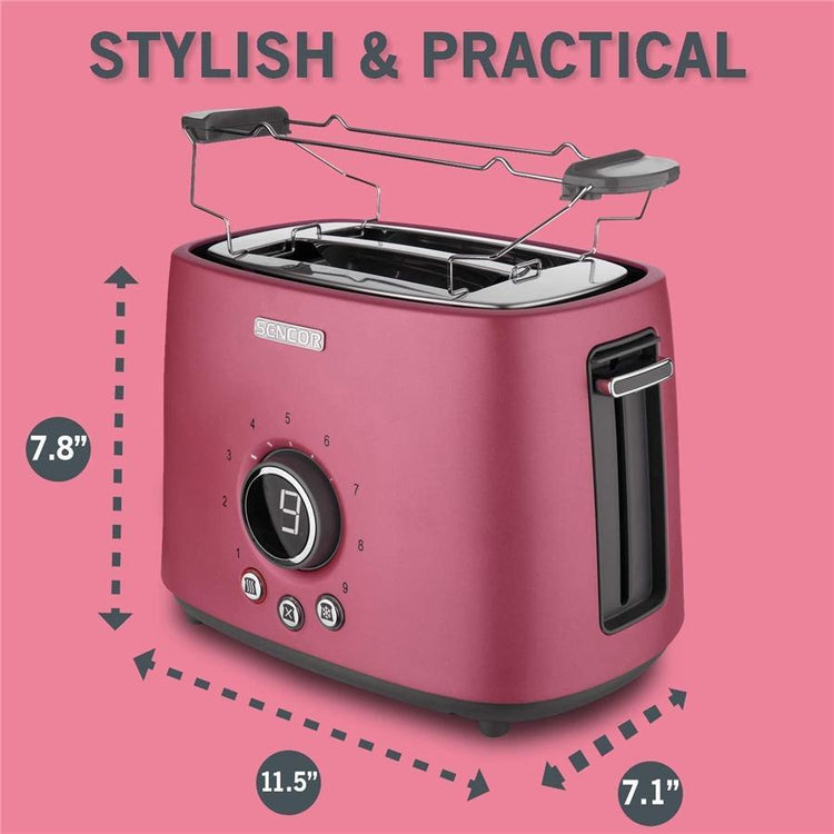 Sencor - Grille-Pain à 2 Tranches avec 9 Niveaux d'intensité et Minuterie, 800W, Rouge Métallique - Simple Boutique