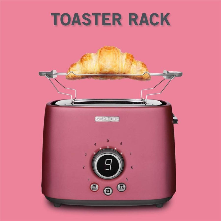 Sencor - Grille-Pain à 2 Tranches avec 9 Niveaux d'intensité et Minuterie, 800W, Rouge Métallique - Simple Boutique