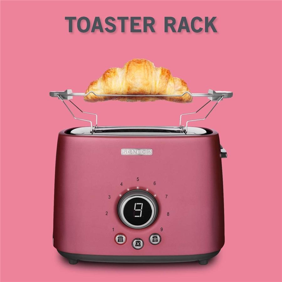 Sencor - Grille-Pain à 2 Tranches avec 9 Niveaux d'intensité et Minuterie, 800W, Rouge Métallique - Simple Boutique