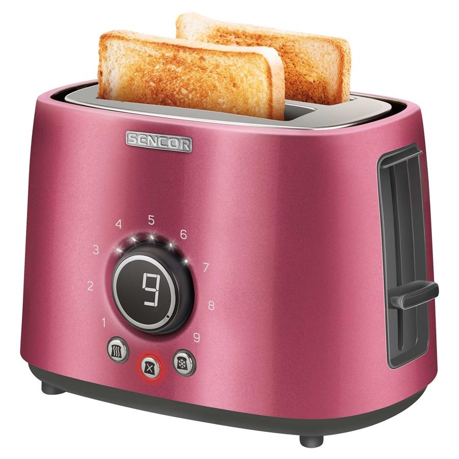 Sencor - Grille-Pain à 2 Tranches avec 9 Niveaux d'intensité et Minuterie, 800W, Rouge Métallique - Simple Boutique