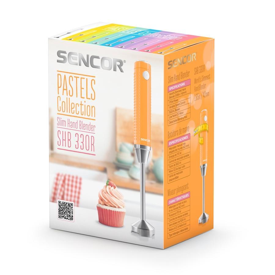 Sencor - Mélangeur à Main Mince avec Contrôle de Vitesse Variable, 150W, Comprend un Gobelet de 17oz, Orange - Simple Boutique