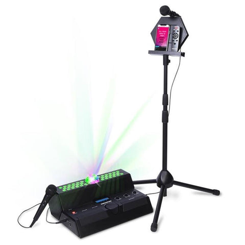 Singsation  - Système de Karaoké Bluetooth Tout-en-Un Avec 2 Microphones Filaires, un Pied de Microphone et une Télécommande, Noir
