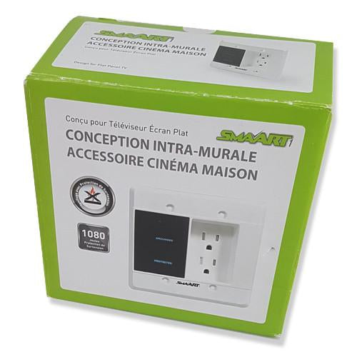 Smaart1 Plaque Murale Blanche Encastrée + Protecteur de Surtension 1080 Joules Derrière TV - Simple Boutique