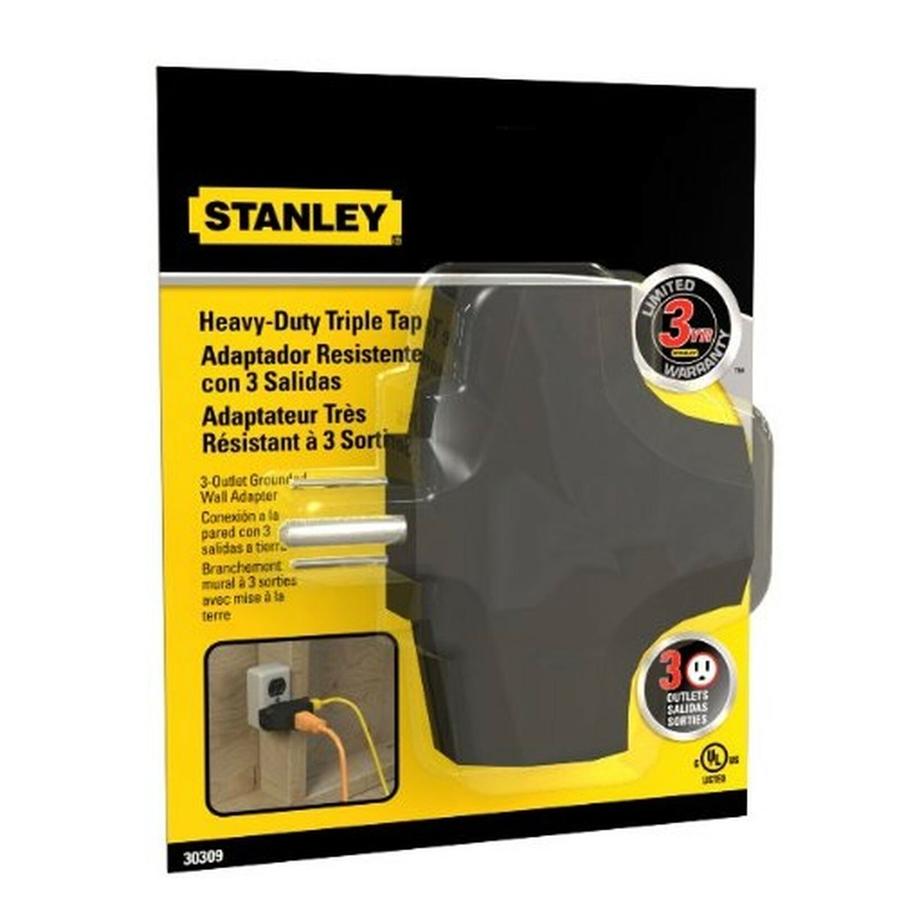 Stanley 30309 Multiprises Murale à 3 Prises avec Mise à la Terre Noir - Simple Boutique