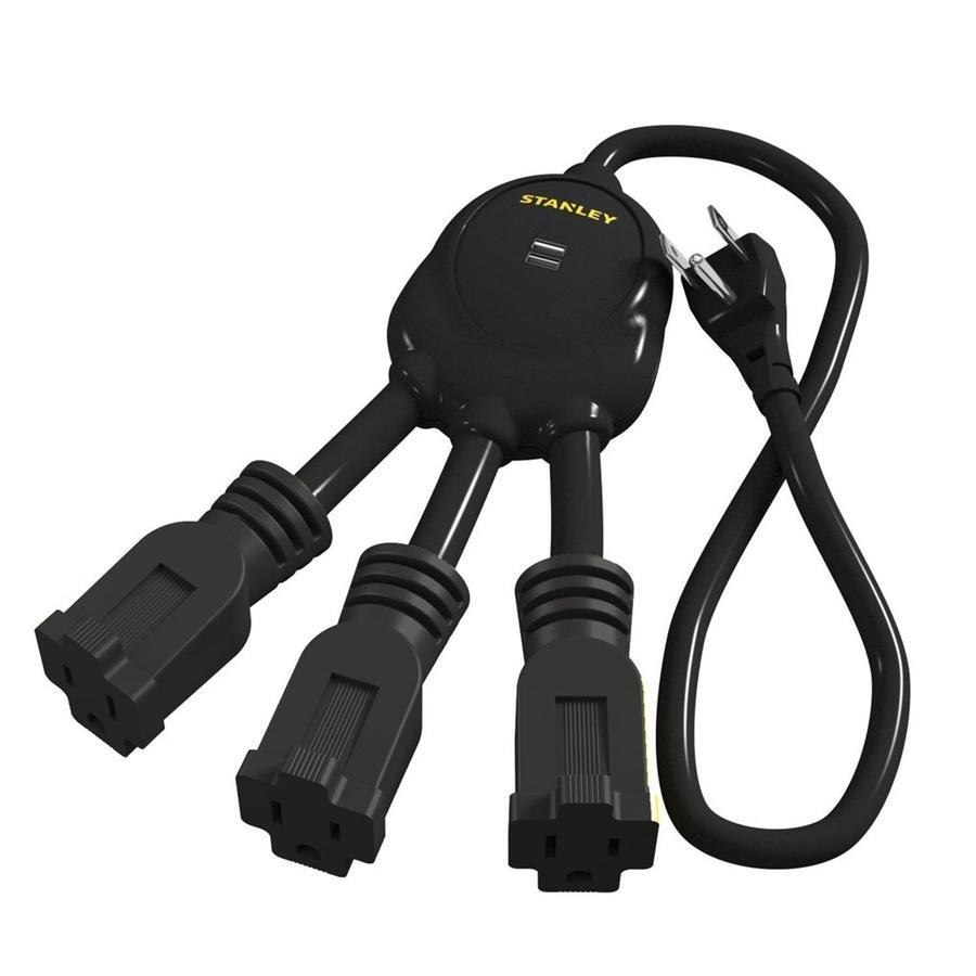 Stanley 31495 Multiprises avec 2 Ports de Chargement USB Noir - Simple Boutique