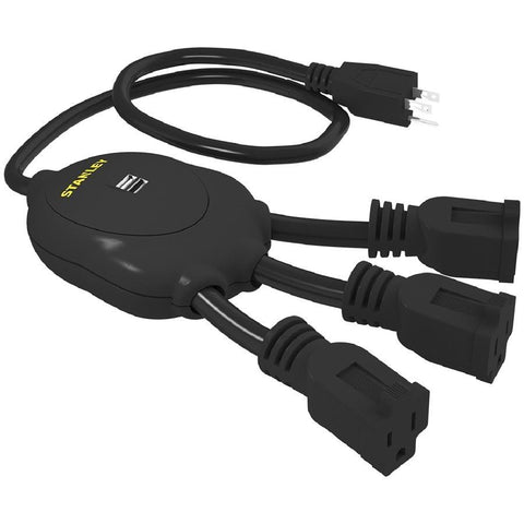 Stanley 31495 Multiprises avec 2 Ports de Chargement USB Noir