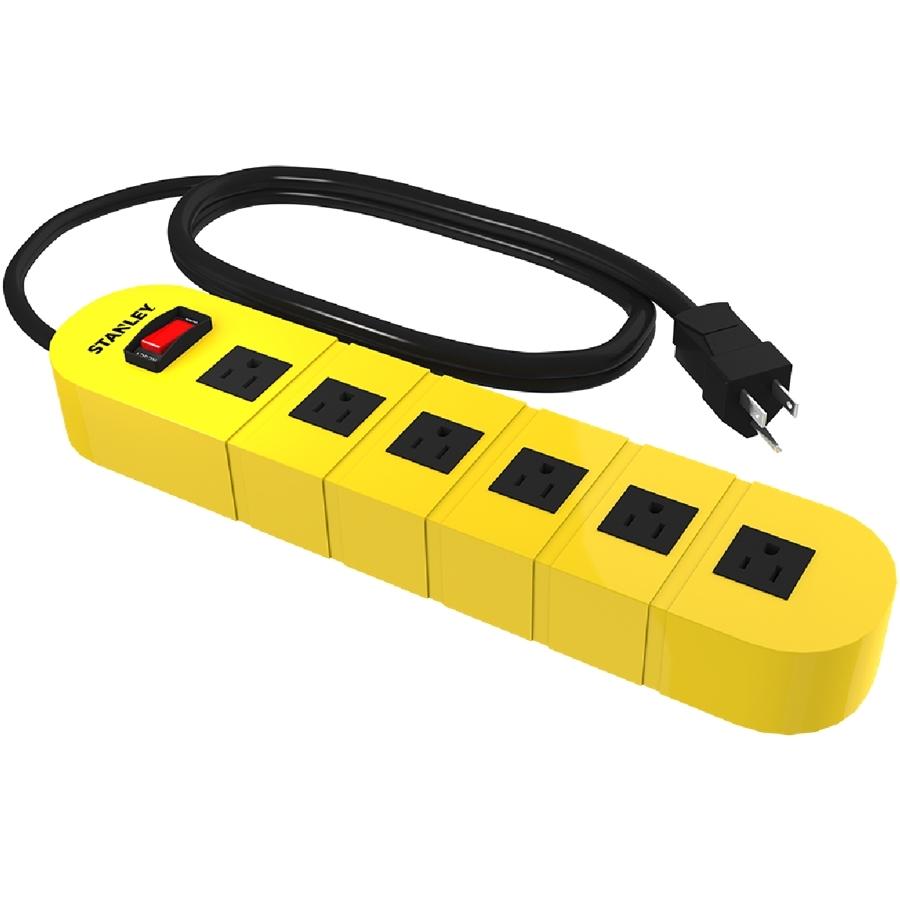 Stanley SHOPMAX MTL 31609 Barre d'Alimentation à 6 Prises, Protecteur de Surtension 1200J 14AWG Jaune - Simple Boutique