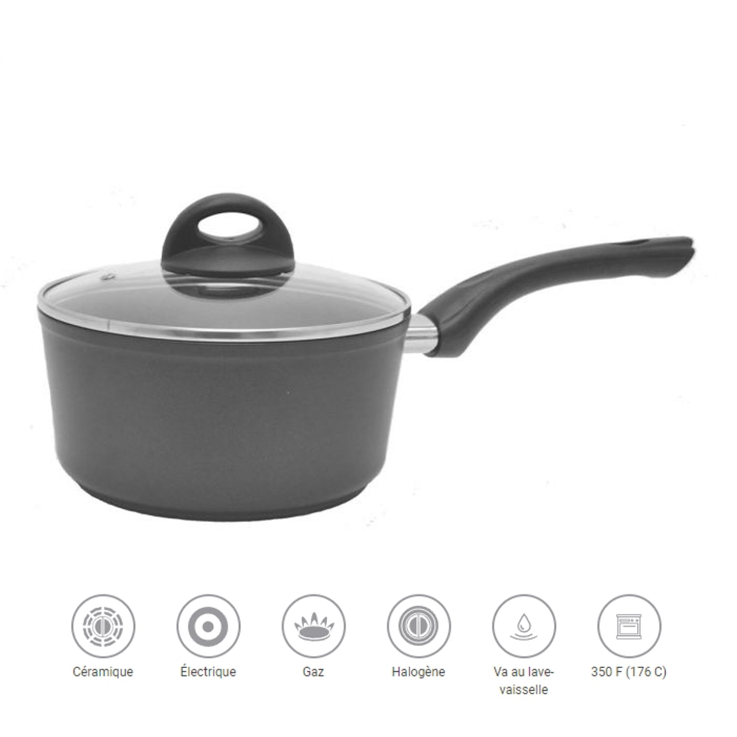 Starfrit - Casserole Aroma avec Couvercle, Capacité de 1.3 Litres, Diamètre de 6.25", Antiadhésive, Noir - Simple Boutique
