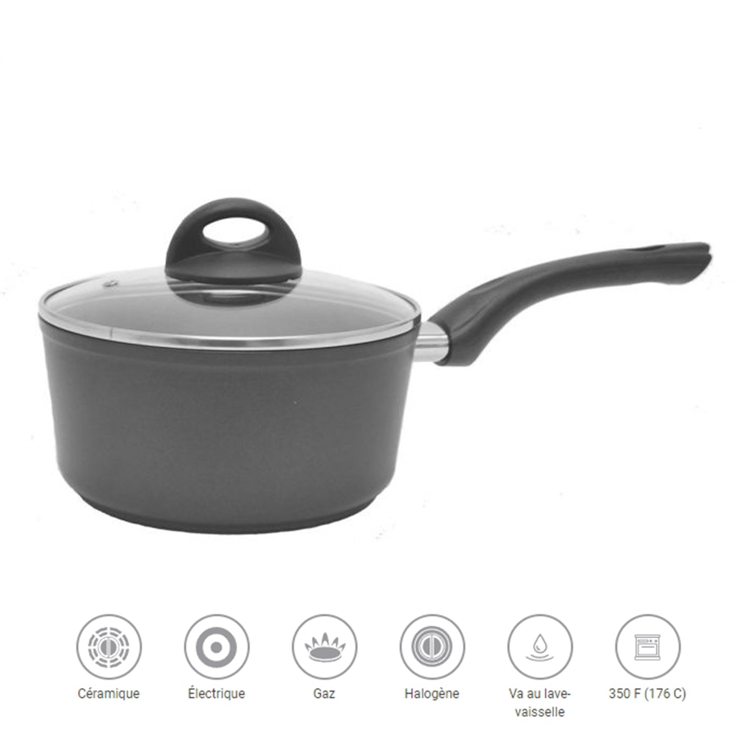 Starfrit - Casserole Aroma avec Couvercle, Capacité de 2.7 Litres, Diamètre de 8", Antiadhésive, Noir - Simple Boutique