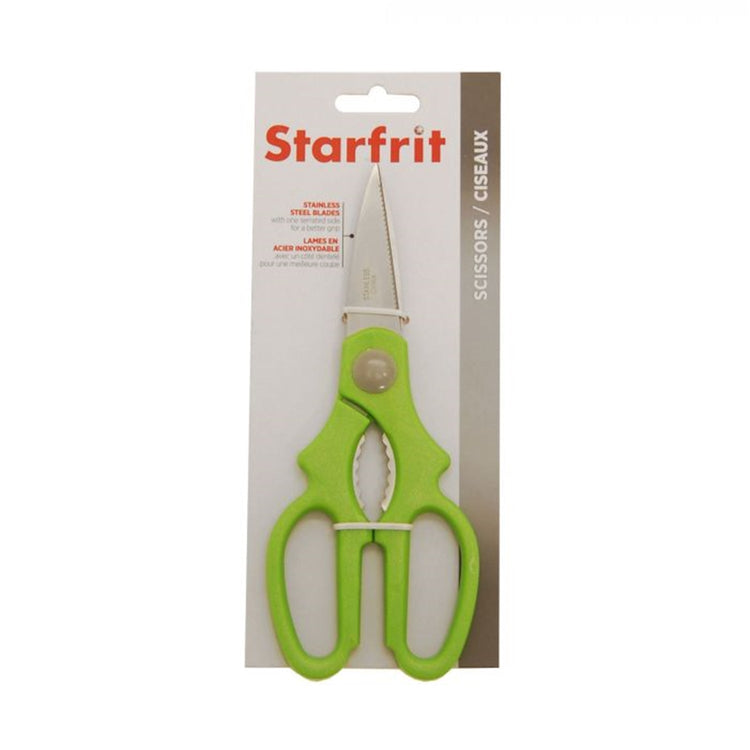 Starfrit - Ciseaux de Cuisine, Lame en Acier Inoxydable, Craque noix intégré, Vert - Simple Boutique