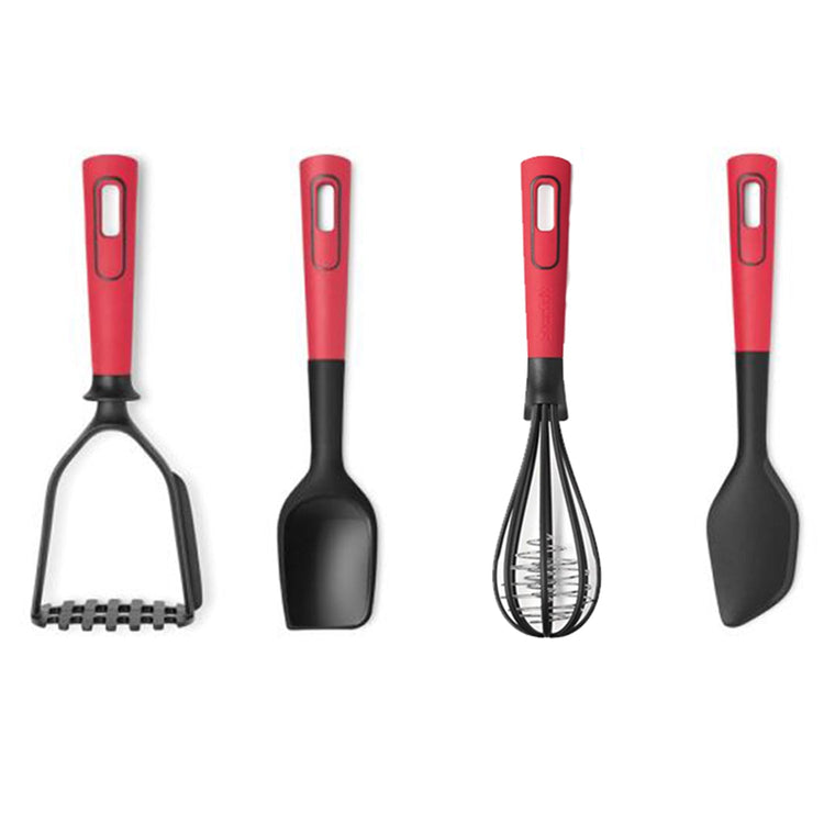 Starfrit - Ensemble 4 Morceaux d'Ustensil de Cuisine, Résiste à la Chaleur, Rouge - Simple Boutique
