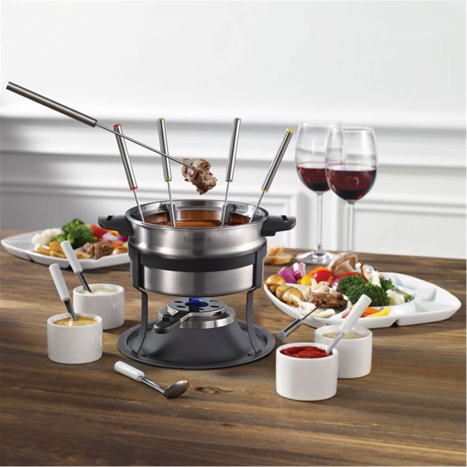 Starfrit - Ensemble à Fondue 3 en 1 avec Guide à Fourchette Magnétique, Capacité de 1.6 Litre, 19 Morceaux, Acier Inoxydable - Simple Boutique