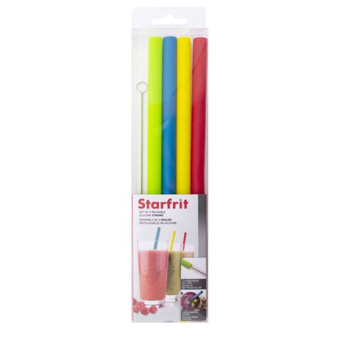 Starfrit - Ensemble de 4 Pailles Réutilisables en Silicone avec Brosse de Nettoyage