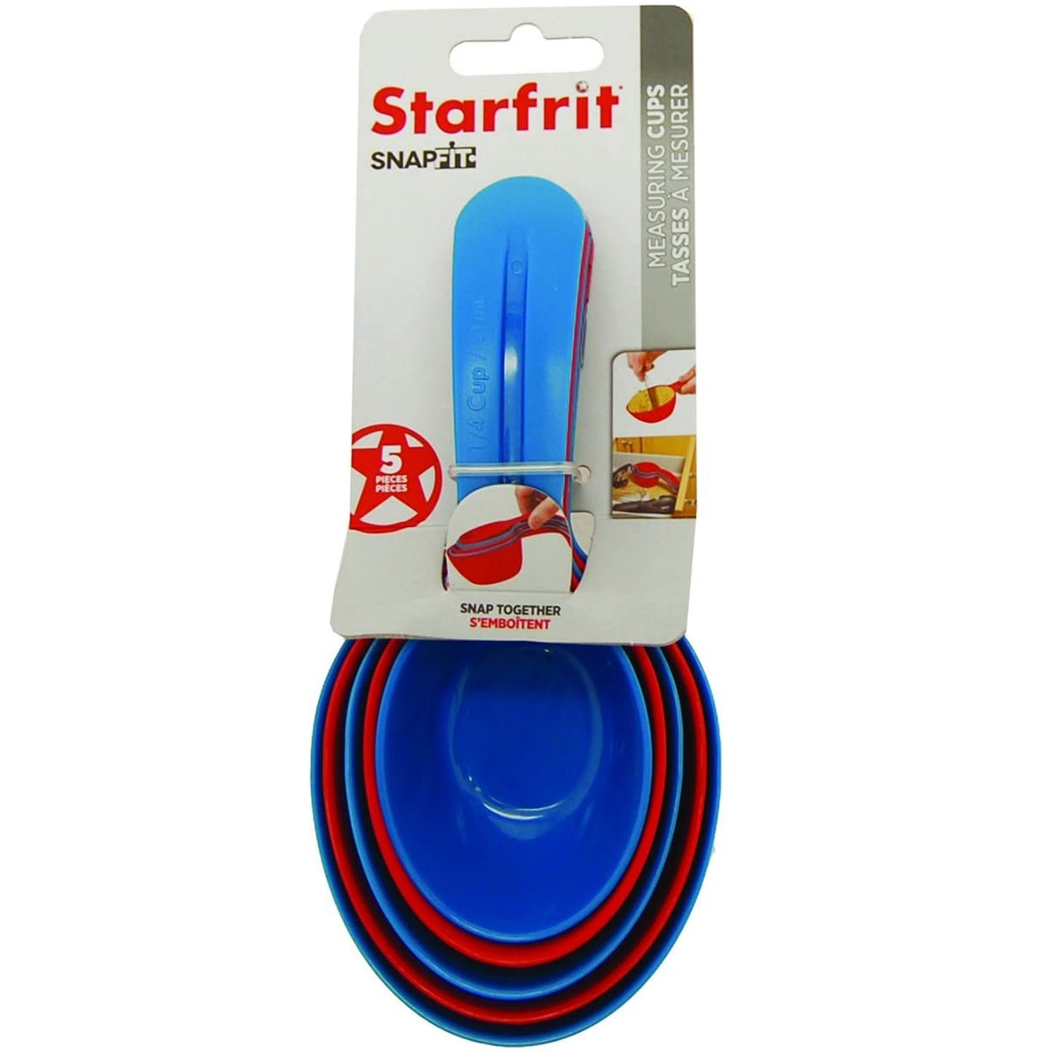 Starfrit - Ensemble de Tasses et de Cuillères à Mesurer Emboîtables, Bleu et Rouge - Simple Boutique