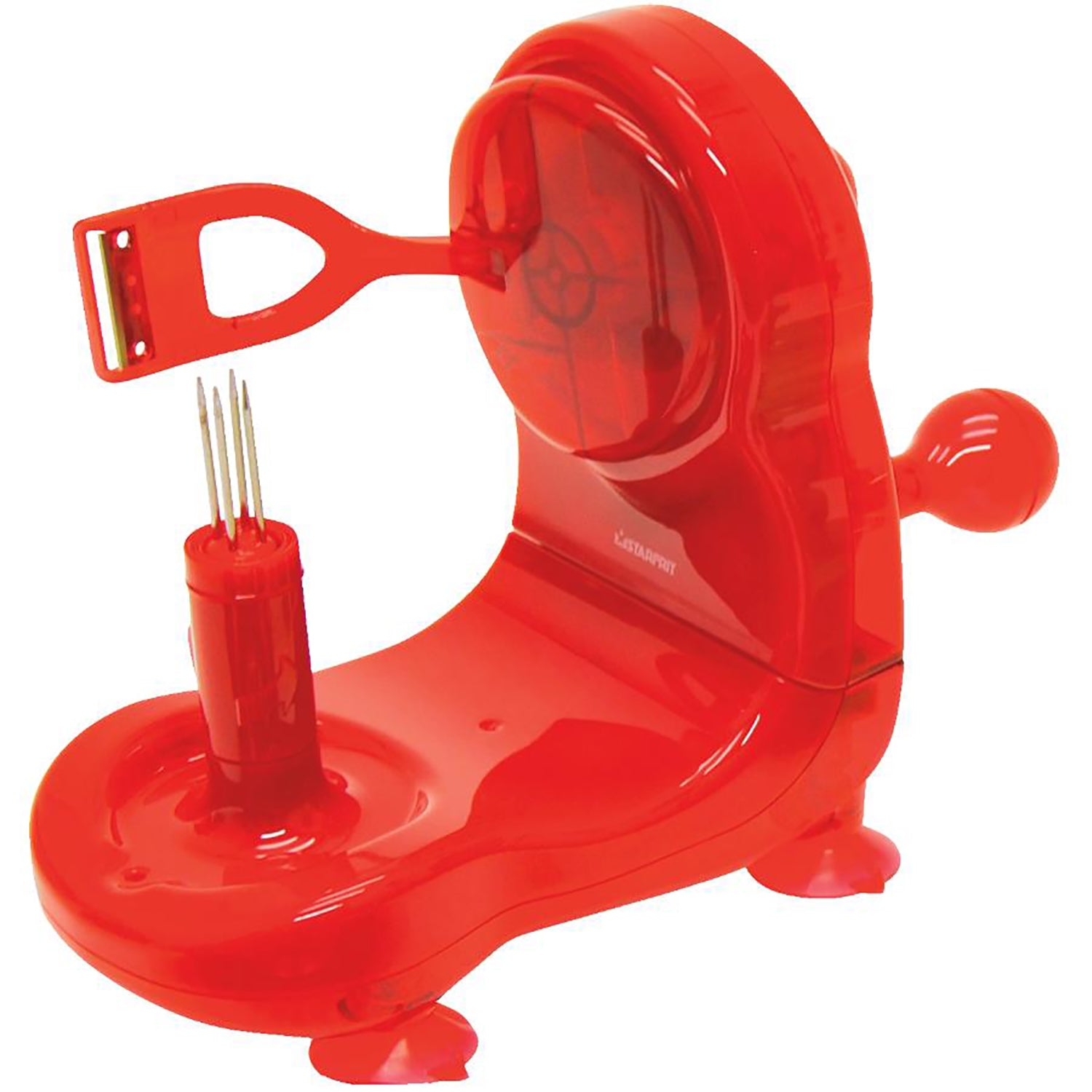 Starfrit - Éplucheur de Pomme Pro Peeler, Base à Succion Antidérapante, Rouge - Simple Boutique