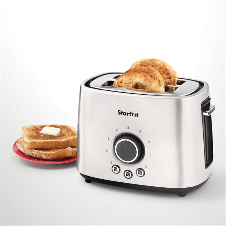 Starfrit - Grille-Pain à 2 Tranches Extra-Large, 9 Niveaux D'intensité, 800 Watts, Acier Inoxydable - Simple Boutique