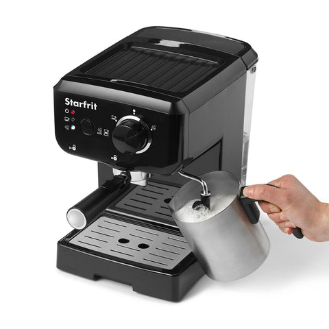Starfrit - Machine à Café Espresso et Cappucinno, Comprend Buse à Vapeur Rotative et Mousseur à Lait, Noir