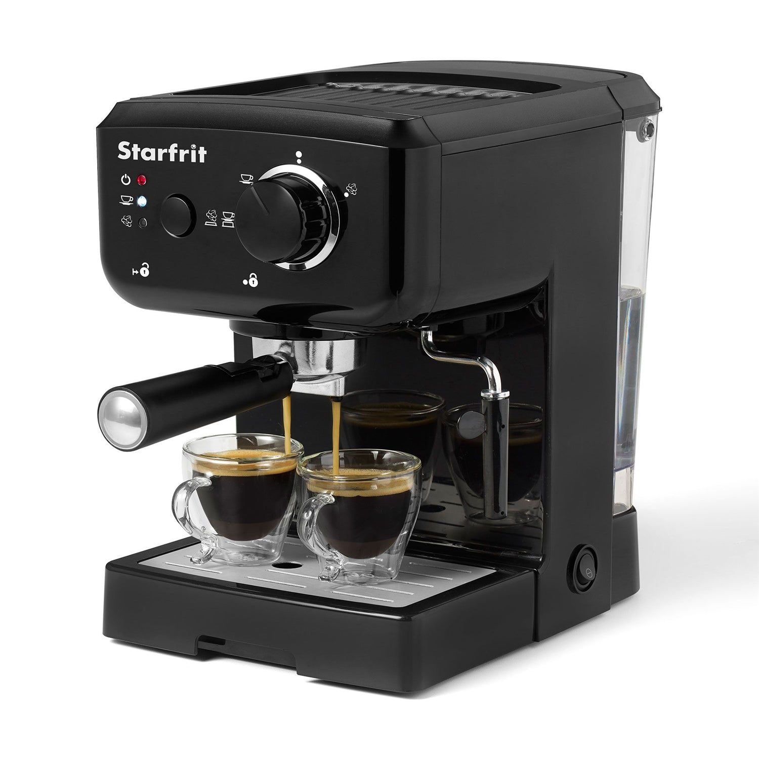 Starfrit - Machine à Café Espresso et Cappucinno, Comprend Buse à Vapeur Rotative et Mousseur à Lait, Noir - Simple Boutique