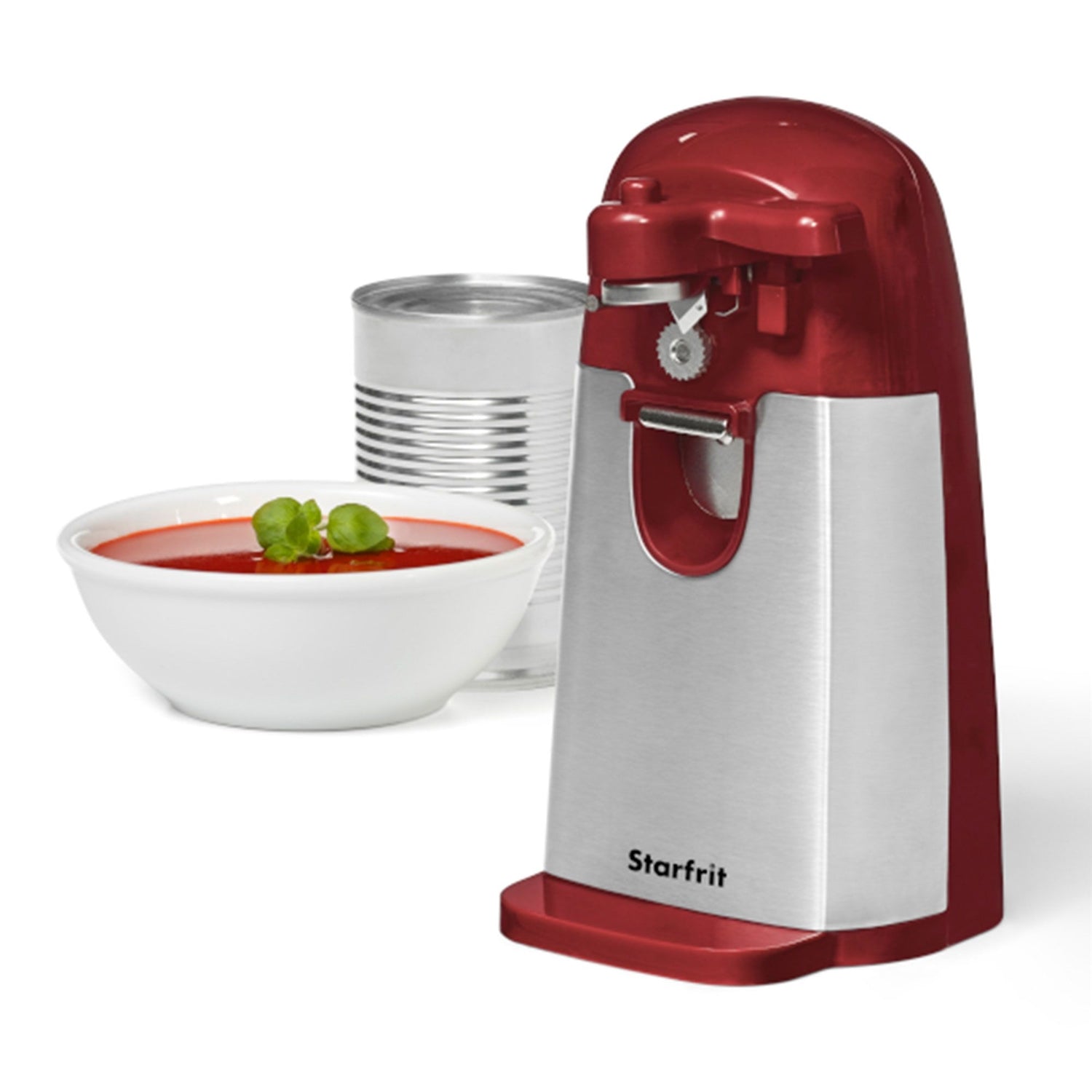 Starfrit - Ouvre-Boite Électrique avec Ouvre-Bouteilles et Affûteur à Couteaux, Rouge - Simple Boutique