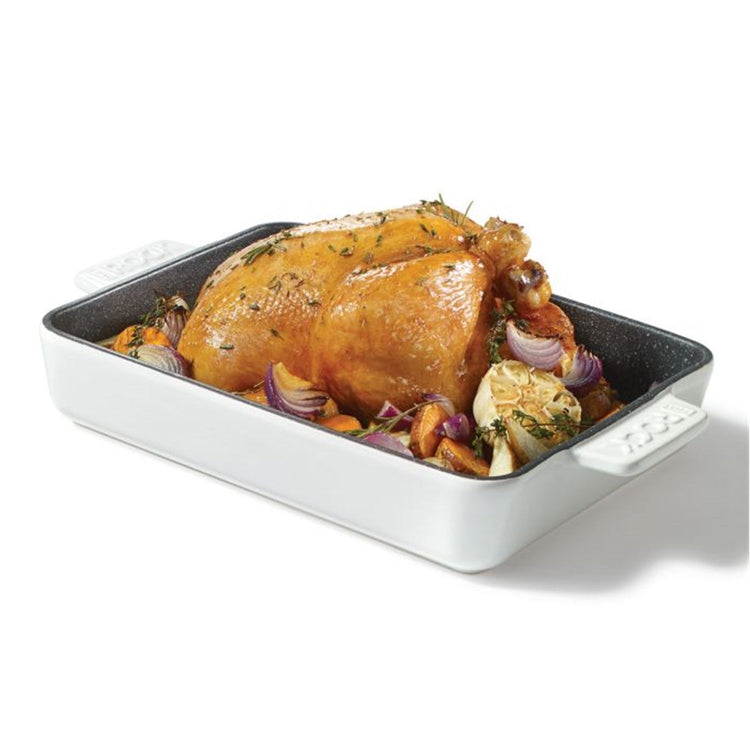 Starfrit - Plat de Cuisson en Céramique The Rock, 9.5" x 13", Surface Antiadhésive, Blanc - Simple Boutique