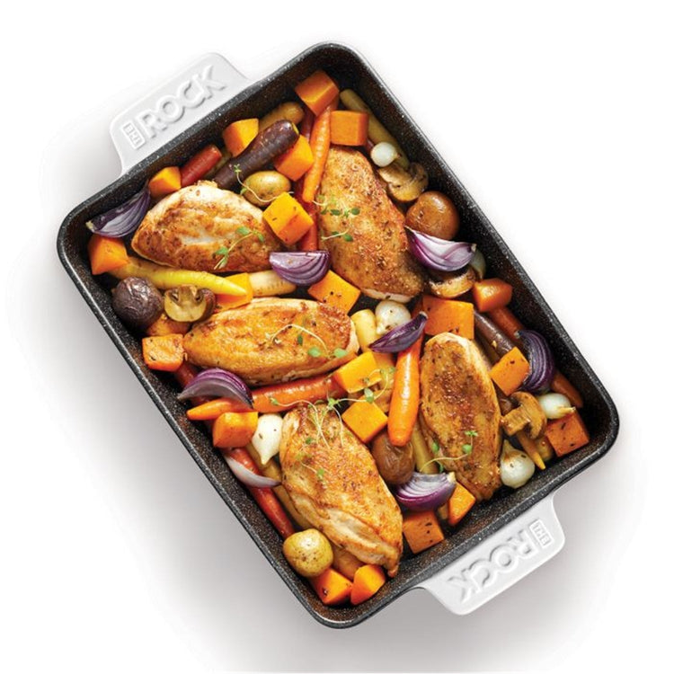 Starfrit - Plat de Cuisson en Céramique The Rock, 9.5" x 13", Surface Antiadhésive, Blanc - Simple Boutique
