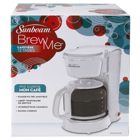 Sunbeam - Cafetière Brew Me avec une Capacité de 12 Tasses, Blanc