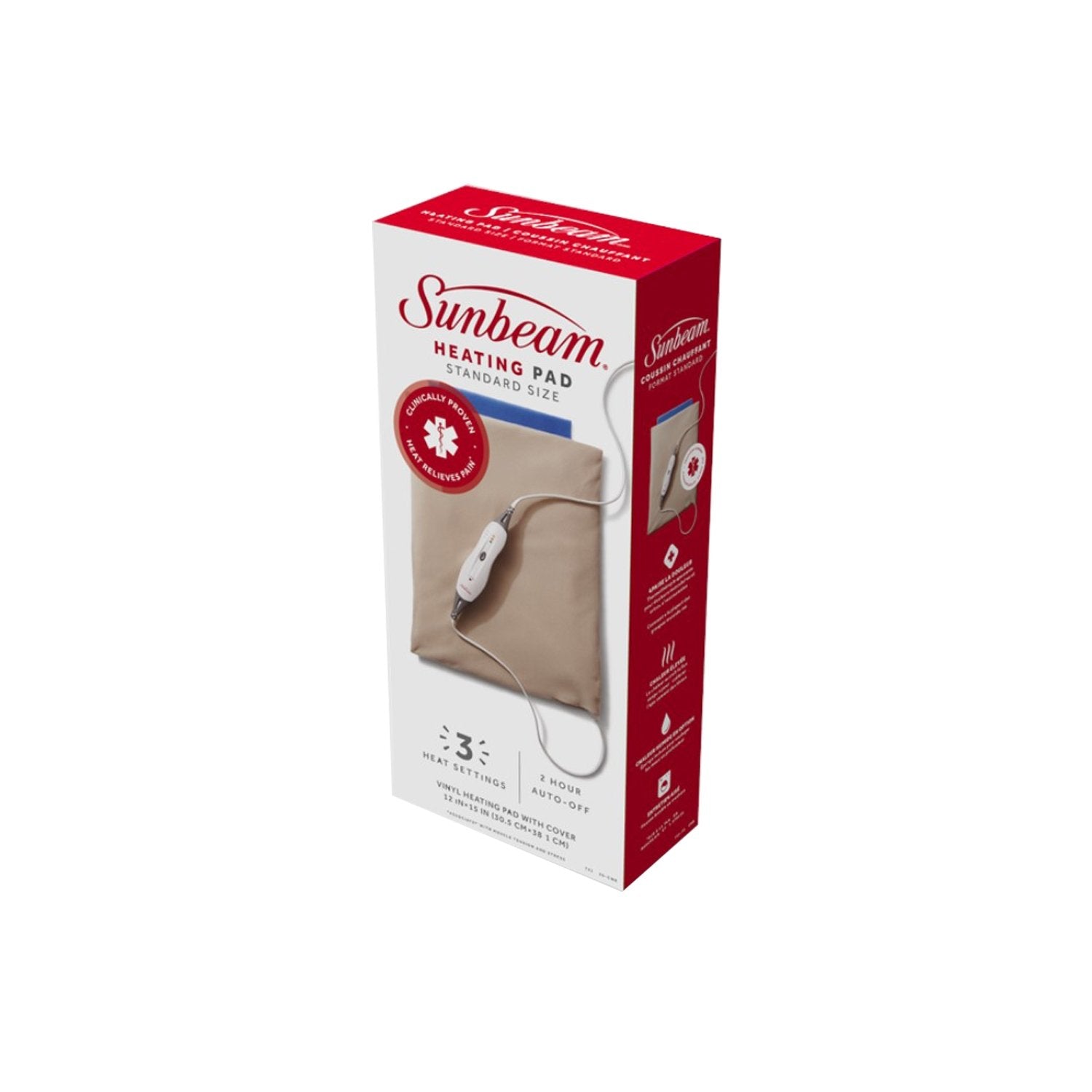 Sunbeam - Coussin Chauffant 12'' x 15'' avec Arrêt Automatique, Beige - Simple Boutique