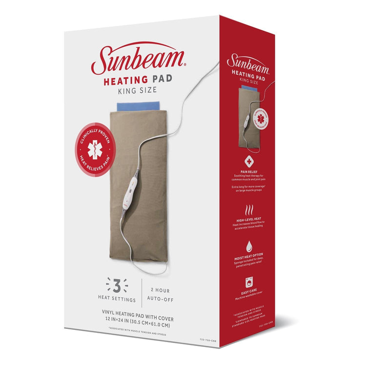 Sunbeam - Coussin Chauffant XL 12'' x 24'' avec Arrêt Automatique, Beige - Simple Boutique