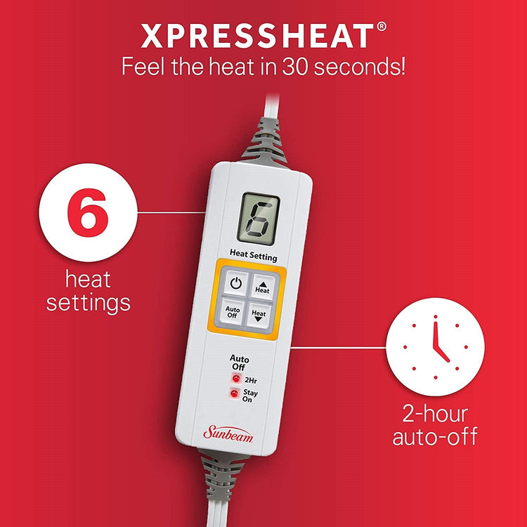 Sunbeam - Coussin Chauffant XL Xpress Heat 12'' x 24'' avec Arrêt Automatique, Brun - Simple Boutique