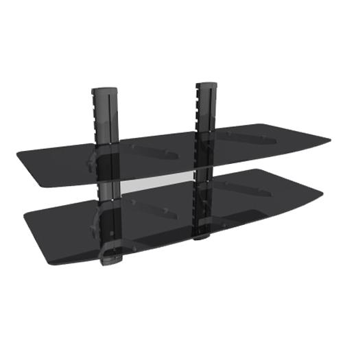 Support Mural 2 tablettes doubles en verre trempé noir AMX - Simple Boutique