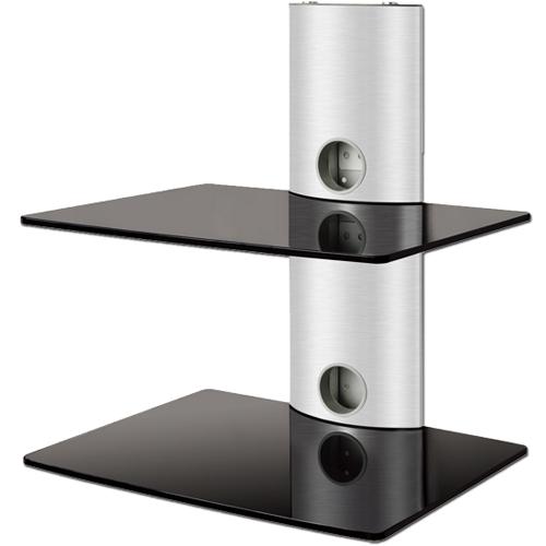 Support Mural 2 tablettes verre trempé noir montant silver DEMO - Simple Boutique