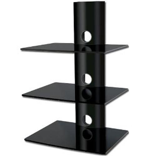 Support Mural 3 tablettes verre trempé noir et montant noir XL - Simple Boutique