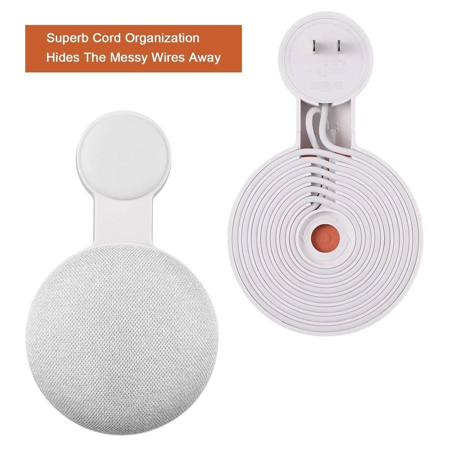 Support de Fixation Murale pour Google Home Mini, Encombrement Réduit, Montage sur Prise Secteur, Gestion du Cordon Blanc - Simple Boutique