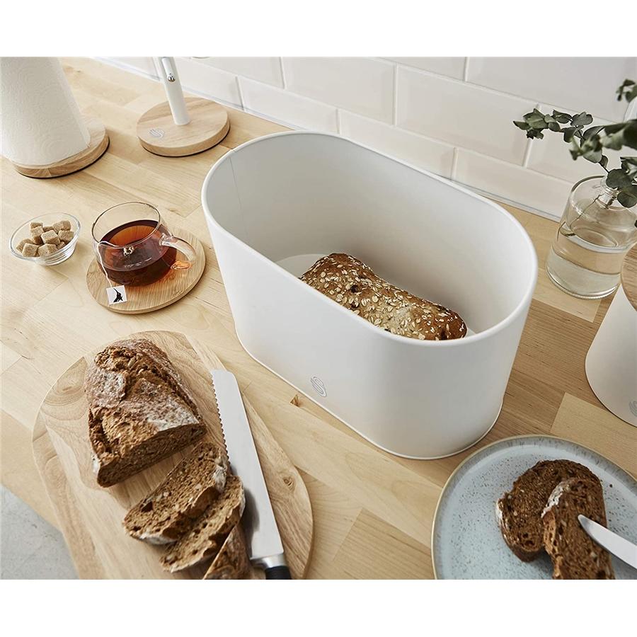 Swan - Boite à Pain de la Collection Nordique avec Couvercle en Bambou, 15cm x 15cm x 35cm, Blanc Mat - Simple Boutique