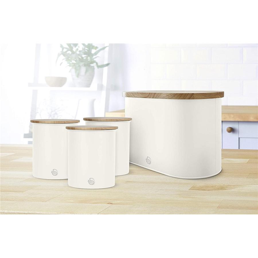 Swan - Boite à Pain de la Collection Nordique avec Couvercle en Bambou, 15cm x 15cm x 35cm, Blanc Mat - Simple Boutique