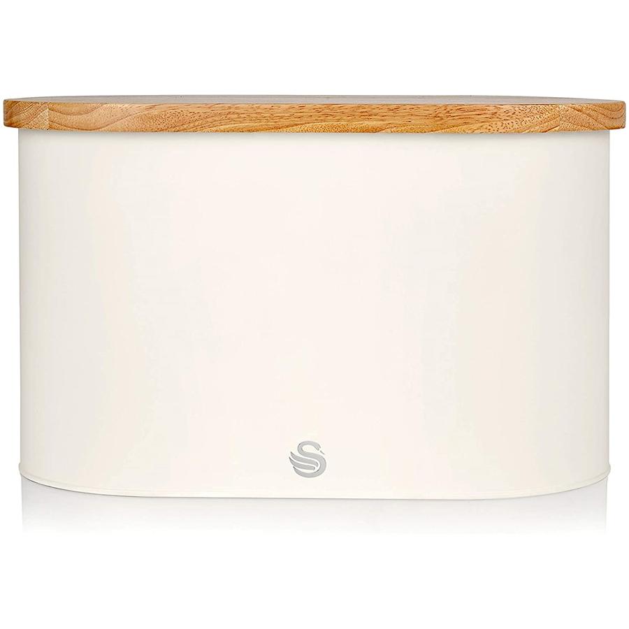 Swan - Boite à Pain de la Collection Nordique avec Couvercle en Bambou, 15cm x 15cm x 35cm, Blanc Mat - Simple Boutique