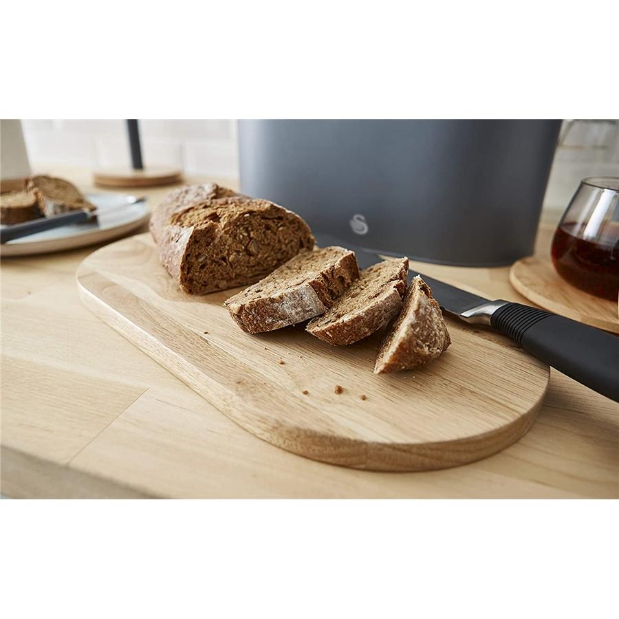 Swan - Boite à Pain de la Collection Nordique avec Couvercle en Bambou, 15cm x 15cm x 35cm, Gris Mat - Simple Boutique