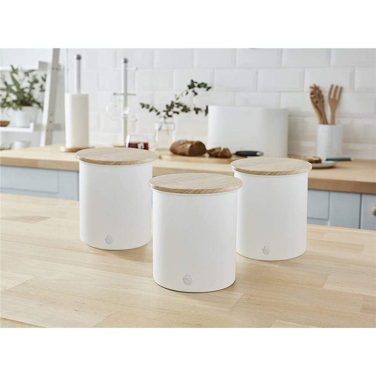 Swan - Ensemble de 3 Boites de Rangement de la Collection Nordique avec Couvercle en Bambou, Capacité de 1.84L, Blanc Mat - Simple Boutique