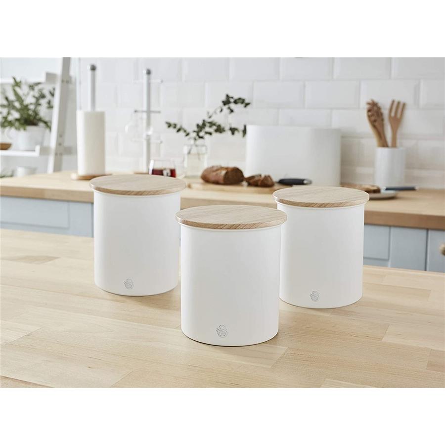 Swan - Ensemble de 3 Boites de Rangement de la Collection Nordique avec Couvercle en Bambou, Capacité de 1.84L, Blanc Mat - Simple Boutique