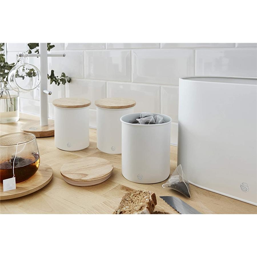 Swan - Ensemble de 3 Boites de Rangement de la Collection Nordique avec Couvercle en Bambou, Capacité de 1.84L, Blanc Mat - Simple Boutique