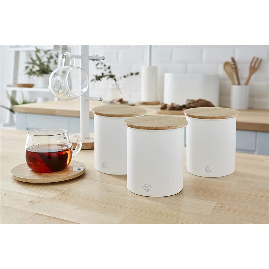 Swan - Ensemble de 3 Boites de Rangement de la Collection Nordique avec Couvercle en Bambou, Capacité de 1.84L, Blanc Mat - Simple Boutique