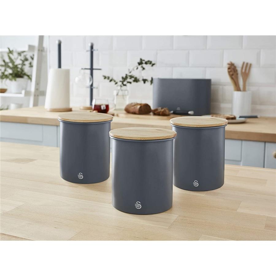 Swan - Ensemble de 3 Boites de Rangement de la Collection Nordique avec Couvercle en Bambou, Capacité de 1.84L, Gris Mat - Simple Boutique