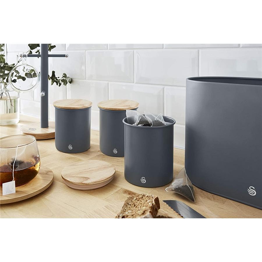 Swan - Ensemble de 3 Boites de Rangement de la Collection Nordique avec Couvercle en Bambou, Capacité de 1.84L, Gris Mat - Simple Boutique