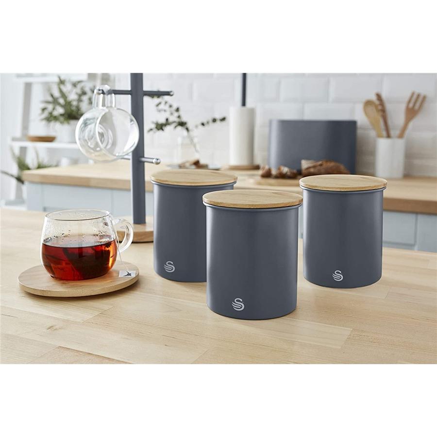 Swan - Ensemble de 3 Boites de Rangement de la Collection Nordique avec Couvercle en Bambou, Capacité de 1.84L, Gris Mat - Simple Boutique