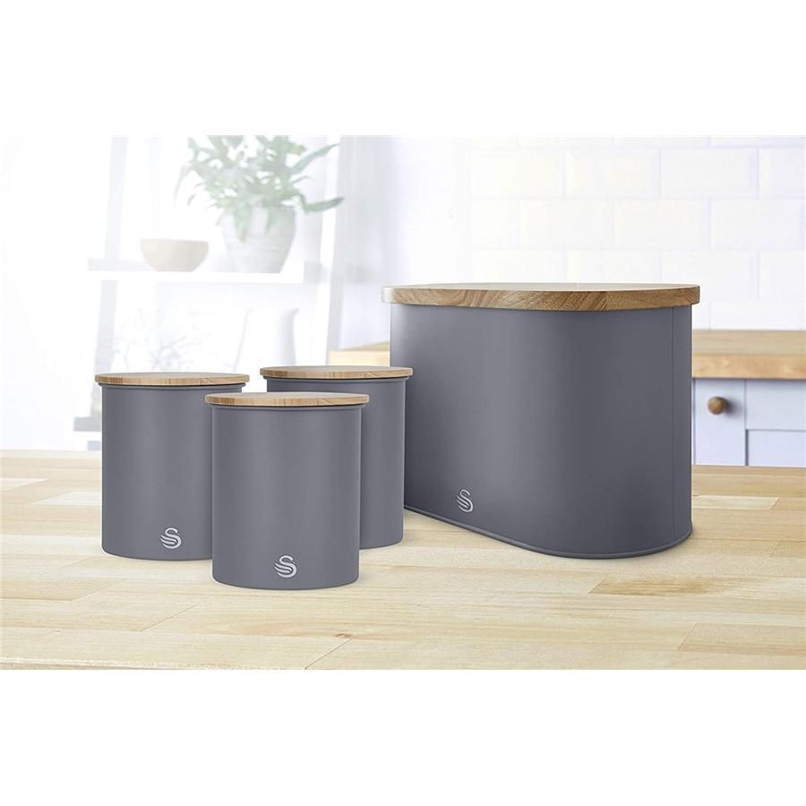 Swan - Ensemble de 3 Boites de Rangement de la Collection Nordique avec Couvercle en Bambou, Capacité de 1.84L, Gris Mat - Simple Boutique