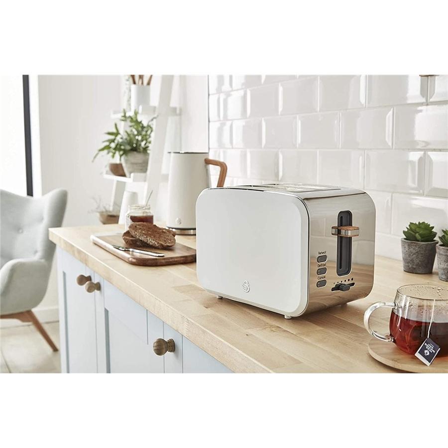 Swan - Grille-Pain 2 Tranches de la Collection Nordique, 900 Watts, Blanc Mat - Simple Boutique