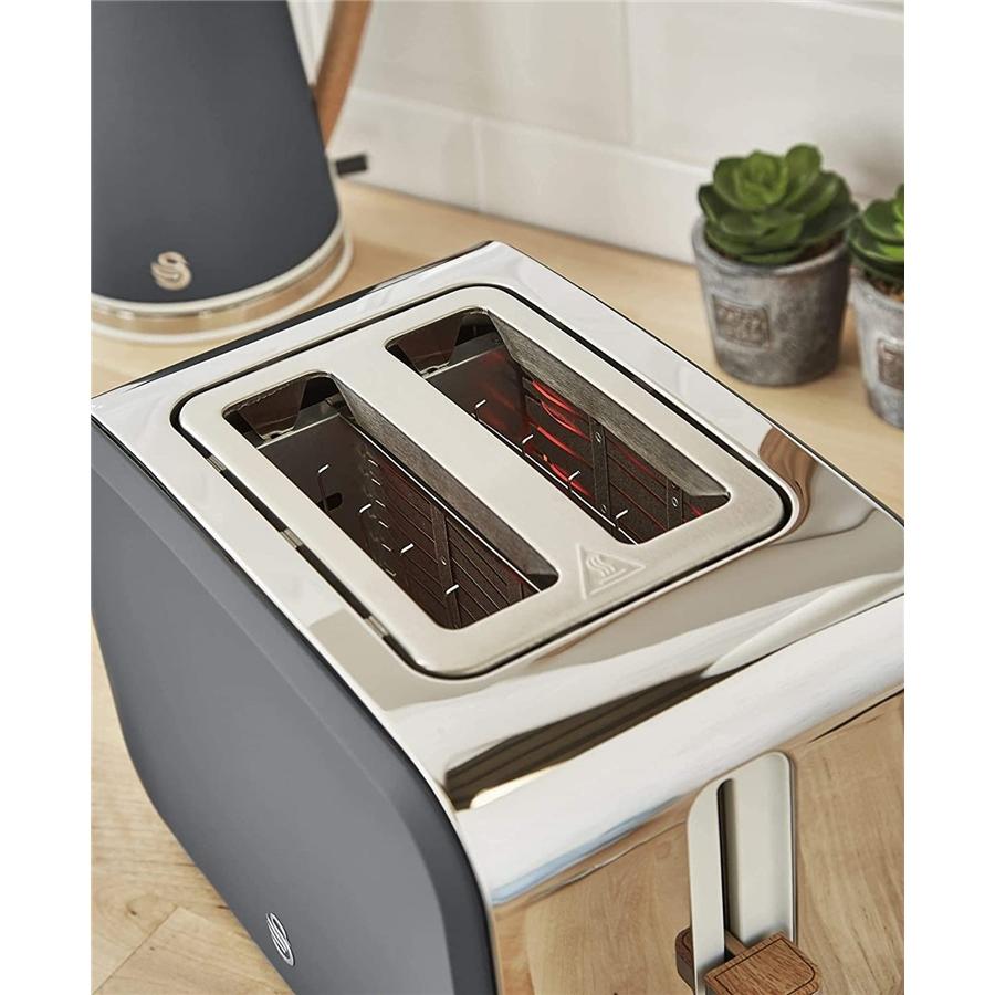 Swan - Grille-Pain 2 Tranches de la Collection Nordique, 900 Watts, Gris Mat - Simple Boutique