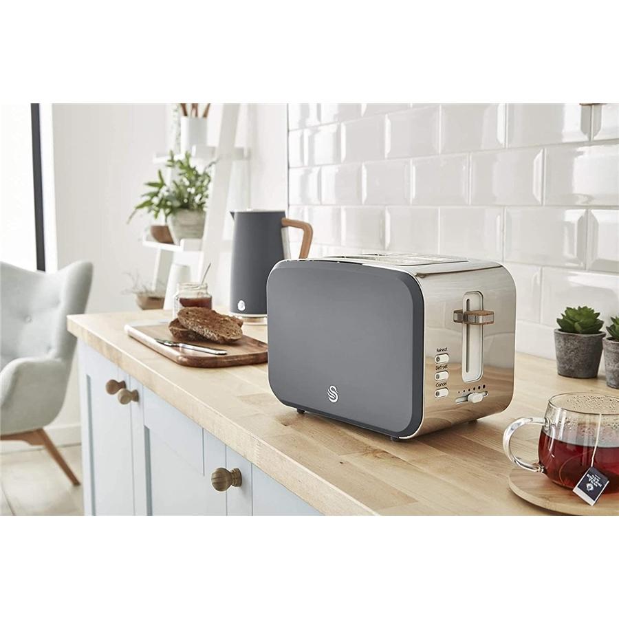 Swan - Grille-Pain 2 Tranches de la Collection Nordique, 900 Watts, Gris Mat - Simple Boutique